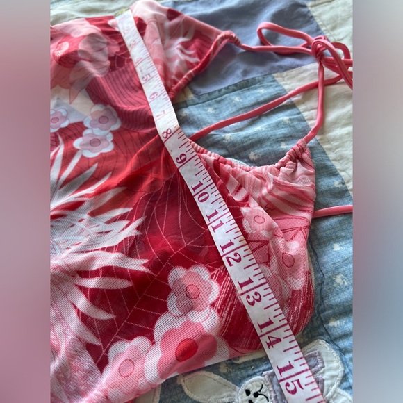 Silk & Satin Womens Floral Coastal Pink Mesh Halter Lingerie Swim Cover Up Top - Picture 6 of 9